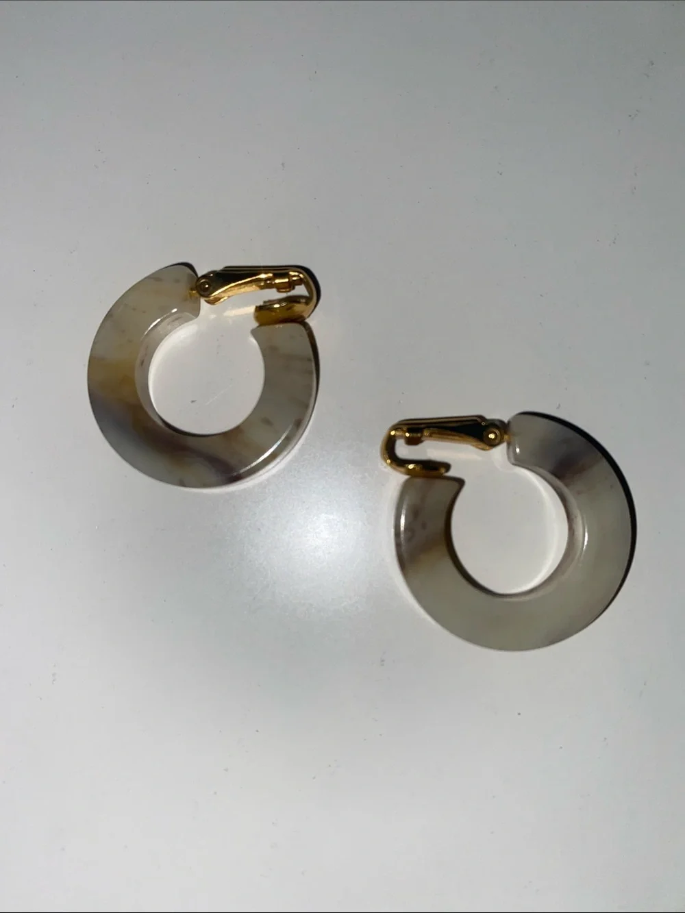 Gold-Accent Marble Stone Style Hoop Clip On Earrings